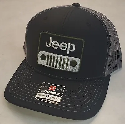 Jeep Patch On Richardson 112 Trucker Hat Snapback Black/Charcoal • $21.72
