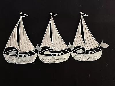 Contemporary Metal Wall Art Decor Sculpture - 3 Sailing Boats At Sea Marine Art • £25