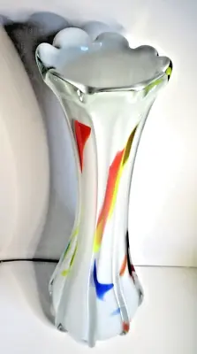 Murano X-large Vintage Cased Art Glass Vase With Multicolor Swirls-ribbed-21  • $44.99