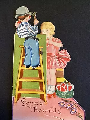 1930s Mechanical Vintage Valentine’s Day Greeting Card Loving Thoughts Ladder • $6