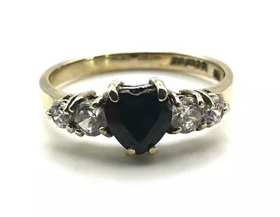 9ct Gold Sapphire Ring 9K Yellow Gold Sapphire Heart Ring Vintage Heart Ring WOW • £75