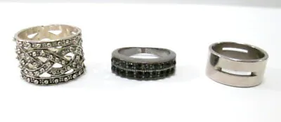 Estate Find Junk Drawer Jewelry Lot Of 3 Silver Tone Rings Rhinestone Etc • $15