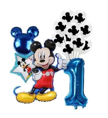 Disney MICKEY MOUSE BLUE FOIL BALLOONS 1st Birthday Party 14 Piece Set AGE 1 • £9.99