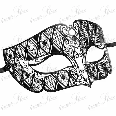 Mens Luxury Laser Cut Venetian Masquerade Mask - Made Of Light Metal [Black] • $9.95