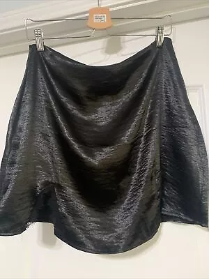 LYANER Women's Black Satin Lace Trim Slit Hem Zipper Mini Skirt X Large • $2