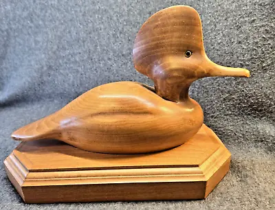 Merganser Hand-Carved Wood Decoy W/ Wood Base Award 1999 PVGRC 12  Long Natural • $79.95