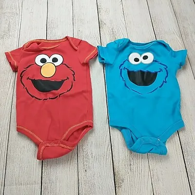 Lot 2 Boys Or Girls Sesame Street Bodysuits Cookie Monster Elmo Size 6-9 M • $8