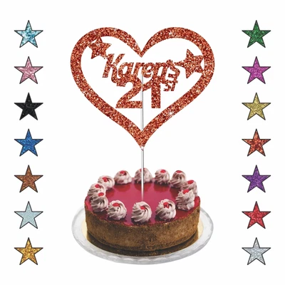 $9.85 • Buy Personalised Birthday Heart Glitter Cake Topper 16th 18th 21st 25th 30th 40th UK