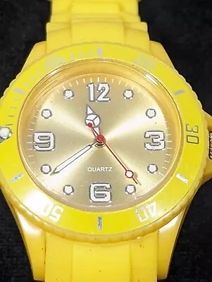 Yellow Dial Round Case Rotating Bezel Silicone Band Watch 8 Inch • $13.99