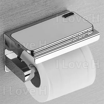 $16.83 • Buy 304 Stainless Steel Toilet Roll Holder Paper With Shelf Bathroom Wall LOVE