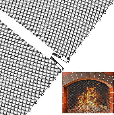 2 Packs Fireplace Mesh Screen Curtains - 19  H × 24  W Decorative Spark Guard Ch • $32.11