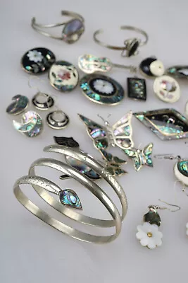 20 Vintage Silver Mexico Alpaca Jewelry Lot Pendant Brooch Earring Bangle Pin • $36.21