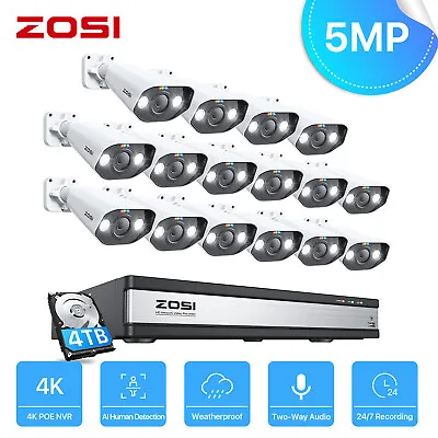 ZOSI 5MP POE Security Camera System 16CH 4K 4TB NVR Home IP Audio Recording IP66 • $679.99