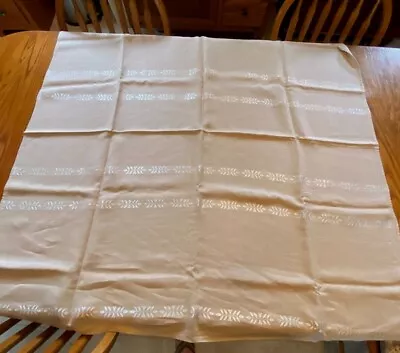 Sweet Vintage Linen Beige & Cream Jacquard Tablecloth 50   Square • $20.25