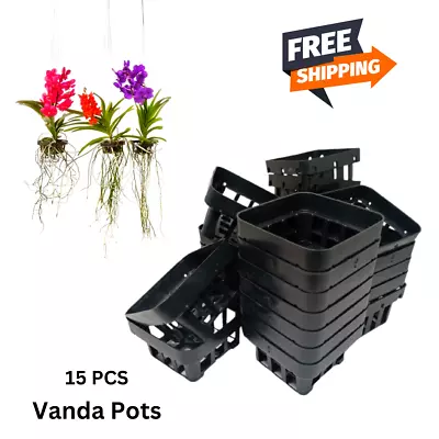 Vanda Orchid Mesh Pots Net Baskets Black Plastic Hydro Air Plant Décor 15 Pcs • $26.49