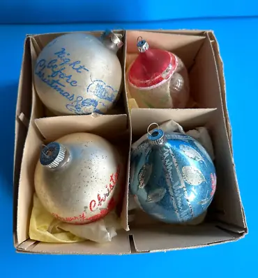 $14.99 • Buy Vintage Lot 4 Jumbo Glass Christmas Ornaments Stencil Teardrop Two Sided Acorn