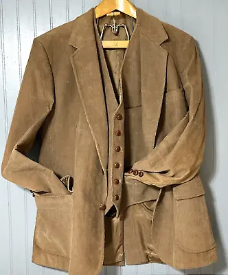 Vtg  Sports Jacket & Vest Set Brown The Village Squire Romania Cotton Men’s XL • $39.99