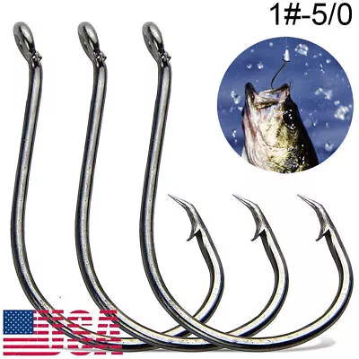 100pcs Circle Fishing Hooks 1# 1/0 5/0 Ultra Sharp Carbon Steel Octopus Offset • $8.09