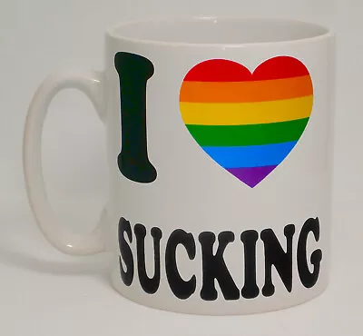 I Love Sucking Rude Gay Pride Rainbow Heart Mug Personalised LGBTQ Funny Gift • £10.99