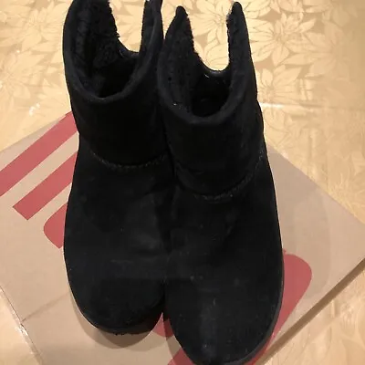 £50 • Buy FITFLOP UK 6.5 MukLuk Shorty Black Suede Shearling Ankle Boots - Used In Box￼