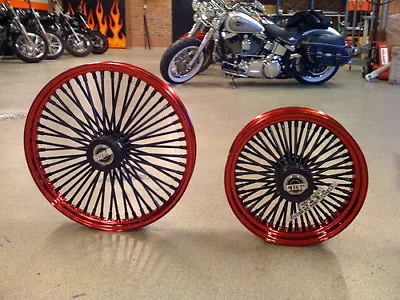 DNA CANDY RED MAMMOTH FAT 52 SPOKE WHEELS 18x3.5 & 18x8.5 250 TIRE HARLEY  • $1999.95