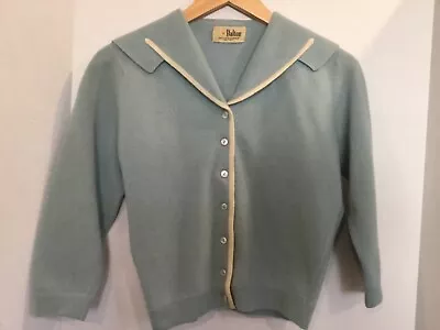 $125 • Buy Vintage DALTON 1950s 100% Cashmere Light Blue Cardigan Sweater Sailor Collar M