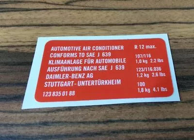 Mercedes W116 450SEL 6.9 Sticker Air Conditioning Late 1238350188 • $14.92