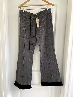 NWT Black + Gray Chevron Stripe PINK LOTUS Wide Leg Pants Size S • $25