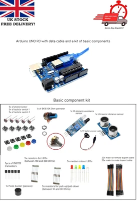 £12.95 • Buy Arduino Uno R3 ATMEGA328P With Data Cable And A FREE Kit Of Basic Components