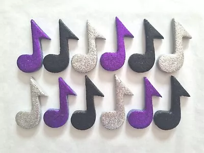 12 Glittery Purple Mix Music Notes- Edible Sugar Cake Decorations / Toppers • £4.95