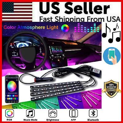 4X 48LED RGB Car Interior Atmosphere Light Strip Bar Bluetooth APP Music Control • $8.99