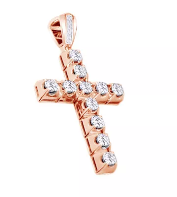 1.85 Ct Round Simulated Diamond 18K Rose Gold Plated Cluster Men's Cross Pendant • $385.87