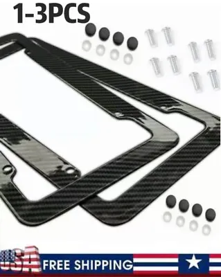 3× Black Car Carbon Fiber License Plate Frame Cover Front & Rear Universal Size • $6.42
