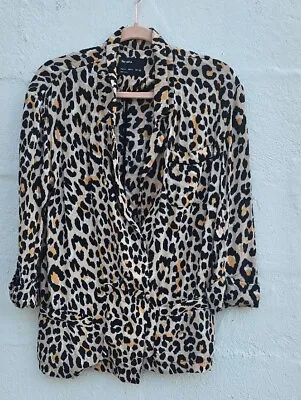 Berksha Zara Blazer Womens Size Medium Tan Leopard Print 3/4 Sleeve Open Jacket • $16