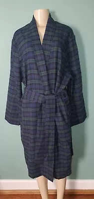 Mens Club Room Green / Blue Plaid Flannel Robe One Size EUC • $18.74