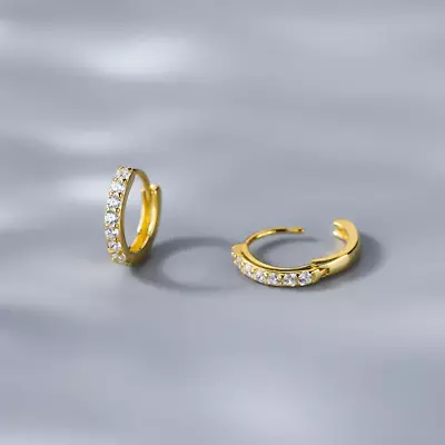 Sterling Silver 18K Gold-Plated CZ Micro Pave Huggie Hoop Earrings • $71.99