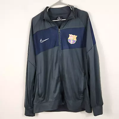 Nike FC Barcelona Jacket Men's XL Gray Blue FCB Full Zip Long Sleeve Soccer • $19.54