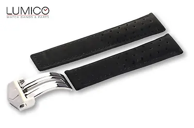 For TAG HEUER Genuine Suede Leather BLACK Strap Watch Band Carrera Clasp Buckle • £20.90