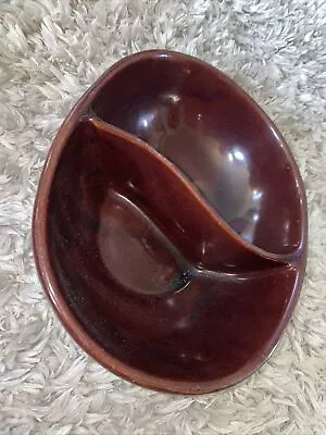 Marcrest Brown Oven Proof Daisy Dot Stoneware Divided Serving Dish Bowl 10x8x3.5 • $15.99