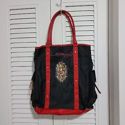 Vintage Y2K Ed Hardy Tote Bag Red Black Nylon By Christian Audigier Mermaid  • $9.99