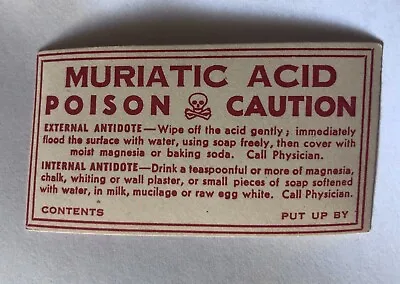 Vintage Unused Medicine Label Muriatic Acid Poison • $5.99