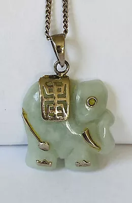 Vintage 925 Sterling Silver Jade Elephant Pendant Chain Necklace 16” • $34.99