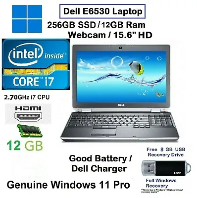 Dell E6530 Fast I7 2.70Ghz 512GB SSD 12GB Laptop Office 15.6  HD New-WINDOWS 11 • £256.45