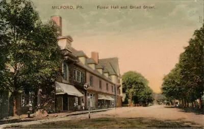 FOREST HALL And BROAD STREET In MILFORD PA On Vintage 1907 Postcard • $4.99