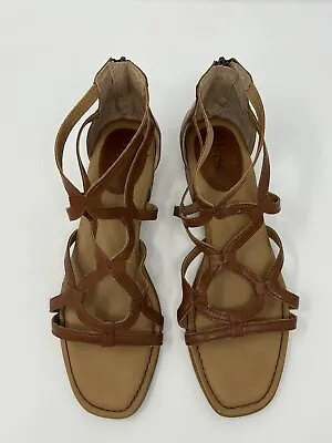 Boc Born Concept Brown Strappy Gladiator Sandals Zipper Stack Heel Size 10M • $21