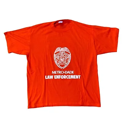 Vintage 80's T Shirt XL Orange Miami Dade Police Department 305 Puff Print • $60