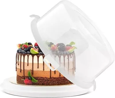 Large Round Square Cake Carrier Storage Tin Box Lockable Airtight Lid -White30cm • £14.99