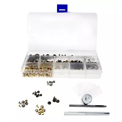 3 Color Double Cap Rivet Tubular Metal Studs With Fixing Tool Kit For Leather • £7.19