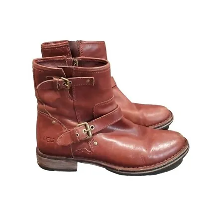 UGG Fabrizia Moto Ankle Western Leather Boots Shoes Sz 8.5 • $46.89