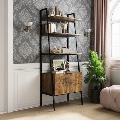 Industrial Ladder Bookcase Rustic Metal Shelf Unit Tall Vintage Display Cabinets • £79.95